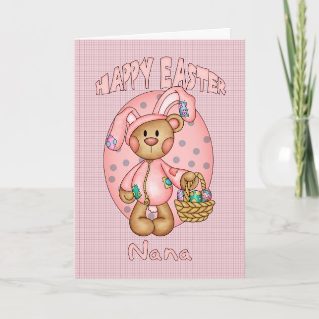 Tarjeta Festiva Pascua feliz - Nana - oso de peluche lindo en el (Anverso)