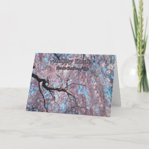 Tarjeta Festiva Pascua feliz nosotros dos flores de cerezo rosadas