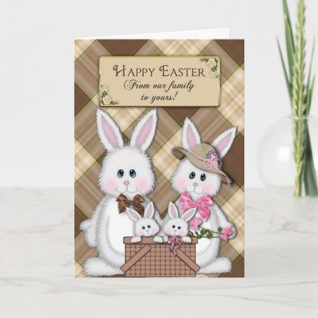 TARJETA FESTIVA PASCUA FELIZ - NUESTRA FAMILIA EL SUYO - CONEJITOS (Anverso)