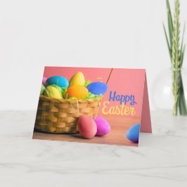 Tarjeta Festiva Pascua feliz para cualquier colorida cesta de huev