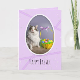 Tarjeta Festiva Pascua Feliz Para Cualquier Gato Con Cesta