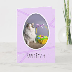 Tarjeta Festiva Pascua Feliz Para Cualquier Gato Con Cesta