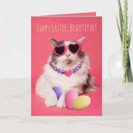 Tarjeta Festiva Pascua Feliz Para Cualquier Gato Glamuroso Con Hue