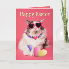 Tarjeta Festiva Pascua Feliz Para Cualquier Gato Glamuroso Con Hue