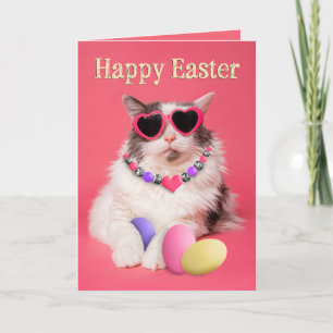 Tarjeta Festiva Pascua Feliz Para Cualquier Gato Glamuroso Con Hue