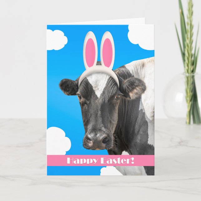 Tarjeta Festiva Pascua feliz para cualquier vaca divertida en las  (Anverso)