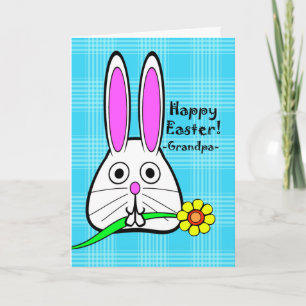 Tarjeta Festiva Pascua feliz para el abuelo, conejo lindo con flor