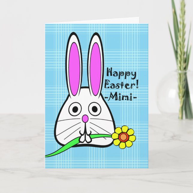 Tarjeta Festiva Pascua feliz para Mimi, conejito lindo y flor (Anverso)