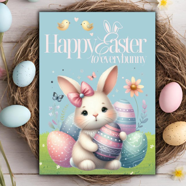 Tarjeta Festiva Pascua feliz para todos los conejitos Personalizad (Happy Easter to Everybunny Cute Custom Easter Holiday Card)