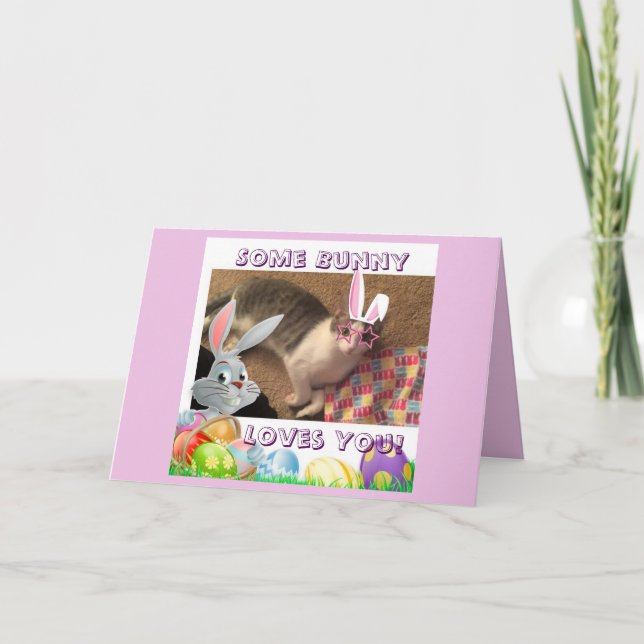 Tarjeta Festiva Pascua feliz para un amante del gato (Anverso)