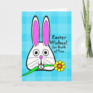 Tarjeta Festiva Pascua feliz para una pareja, conejito lindo con f