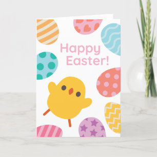 Tarjeta Festiva ¡Pascua feliz! Polluelo amarillo emocionado del
