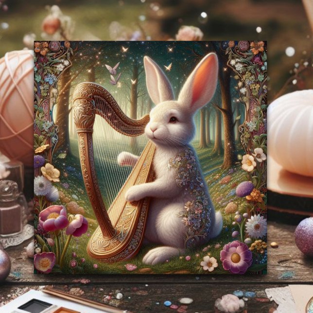 Tarjeta Festiva Pascua floral de conejo de Woodland (Subido por el creador)