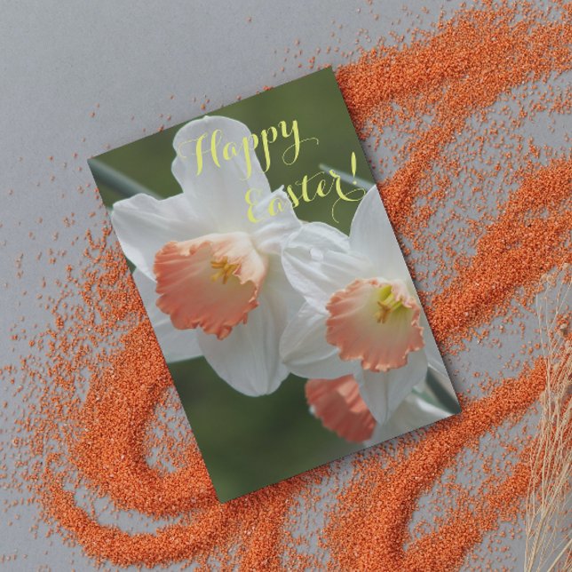 Tarjeta Festiva Pascua floral de naranja y Daffodils Blancos (In Situ)