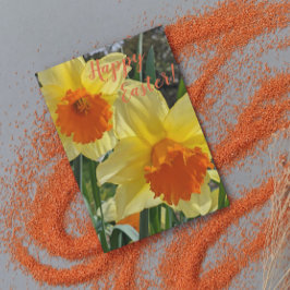 Tarjeta Festiva Pascua floral de naranja y yeso amarillo
