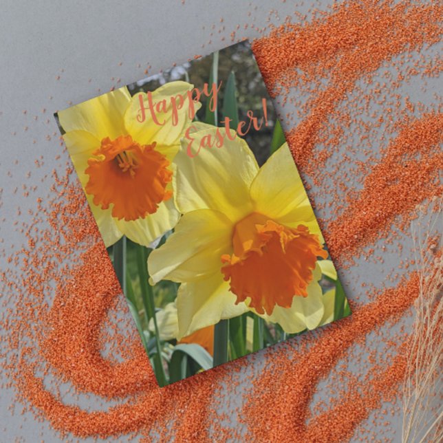 Tarjeta Festiva Pascua floral de naranja y yeso amarillo (In Situ)