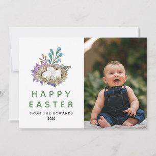 Tarjeta Festiva Pascua floral moderna elegante Foto feliz Pascua