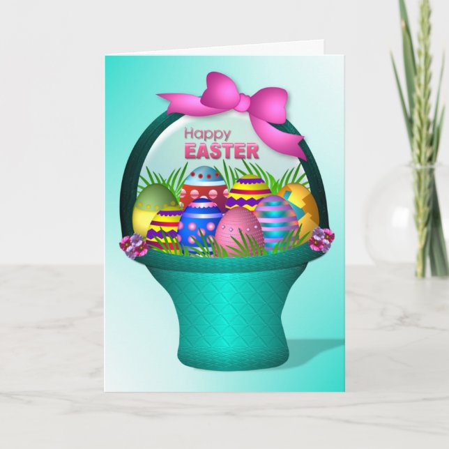 Tarjeta Festiva Pascua - huevos coloridos (Anverso)