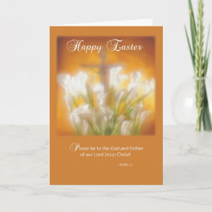 Tarjeta Festiva Pascua Lillies con la cruz