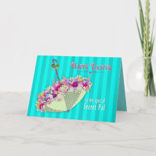 Tarjeta Festiva Pascua - Pal secreto - paraguas/flores
