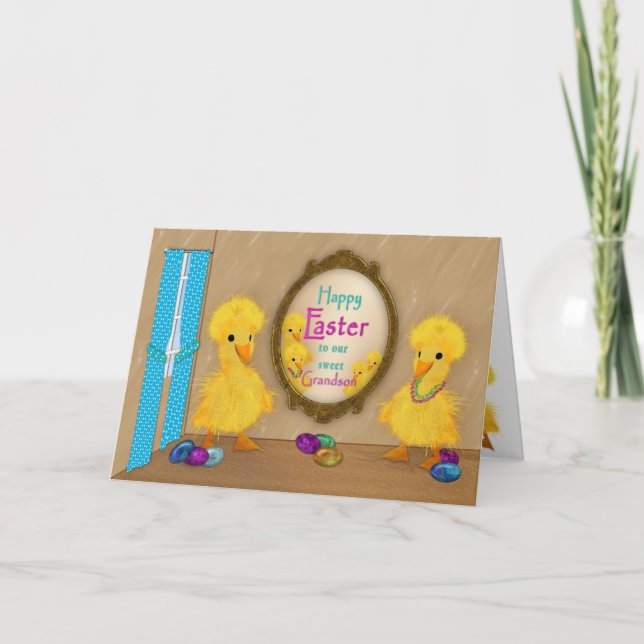 Tarjeta Festiva Pascua - Patos divertidos - Nieto (Anverso)