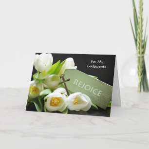 Tarjeta Festiva Pascua personalizado para padrinos tulipanes y cru
