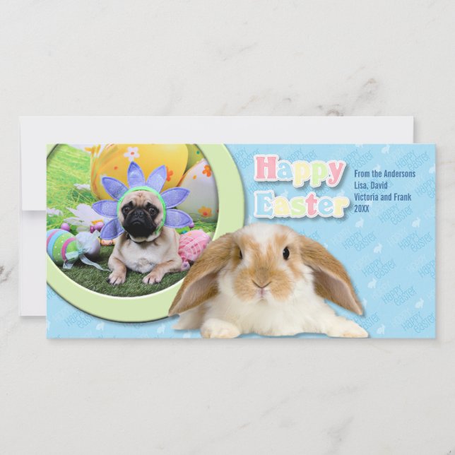 Tarjeta Festiva Pascua - Pug - Louie (Anverso)