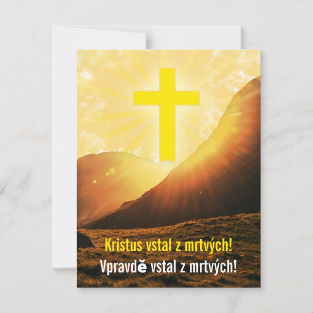 Tarjeta Festiva Pascua religiosa checa "Cristo se levanta" (Anverso)