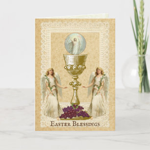 Tarjeta Festiva Pascua Resurrección Jesús Ángel Eucaristía Católic