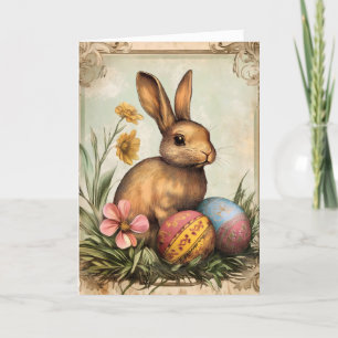 Tarjeta Festiva Pascua Retro de Huevo de Conejo