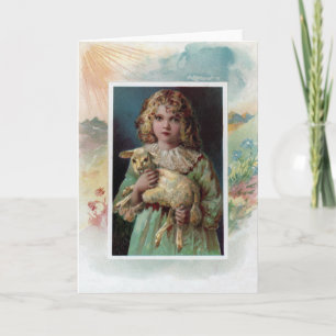 Tarjeta Festiva Pascua victoriana de cordero de cuna chica