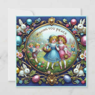 Tarjeta Festiva Pascua Vintage: DESEANDO LA PAZ ~ Niños ~