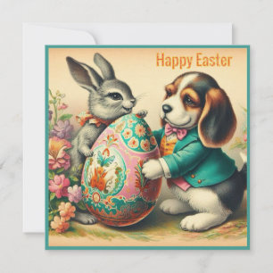 Tarjeta Festiva Pascua vintage ~ FELIZ PASCUA ~ Beagle~