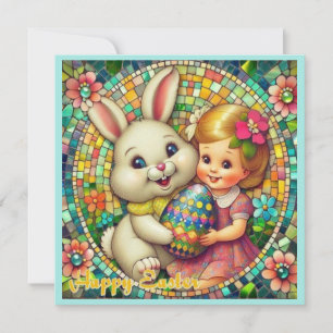 Tarjeta Festiva Pascua Vintage ~ FELIZ PASCUA ~ Conejo ~