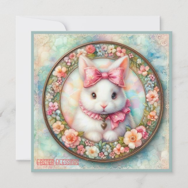 Tarjeta Festiva Pascua Vintage ~ FELIZ PASCUA ~ Conejo ~ (Anverso)