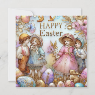Tarjeta Festiva Pascua Vintage ~ FELIZ PASO ~ Niños dulces ~