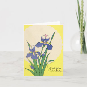 Tarjeta Festiva Pascua Vintage, Flores Iris Purple Garden
