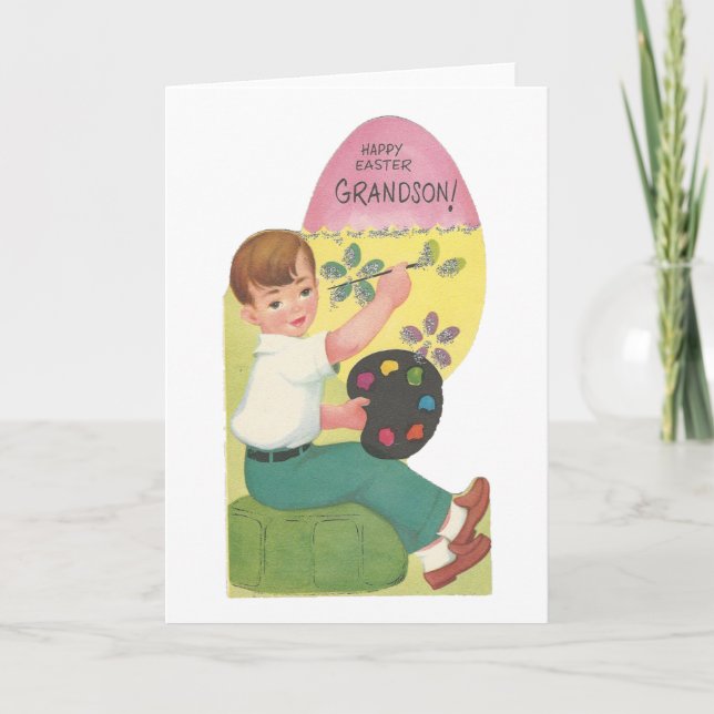 Tarjeta Festiva Pascua Vintage Para Nieto (Anverso)