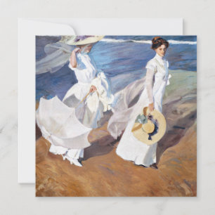 Tarjeta Festiva Paseando por la orilla del mar de Joaquin Sorolla