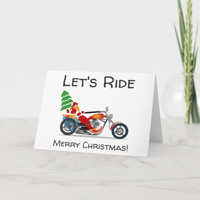 Tarjeta Festiva Pasemos por Merry Christmas Santa Motorcycle (Anverso)