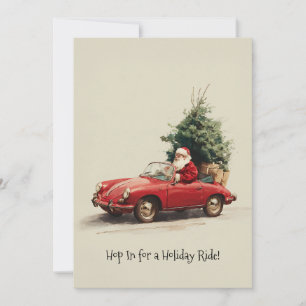 Tarjeta Festiva Paseo alegre de Santa en convertible rojo
