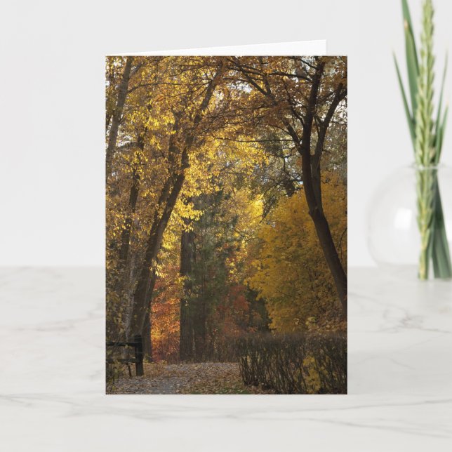 Tarjeta Festiva Paseo del otoño a través del parque de Greenough (Anverso)