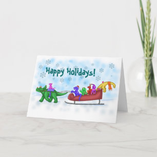 Tarjeta Festiva Paseo del trineo del dinosaurio