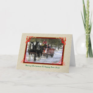 Tarjeta Festiva Paseo del trineo del invierno, Felices Navidad,
