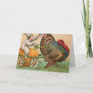 Tarjeta Festiva Paseo divertido de pavo vintage