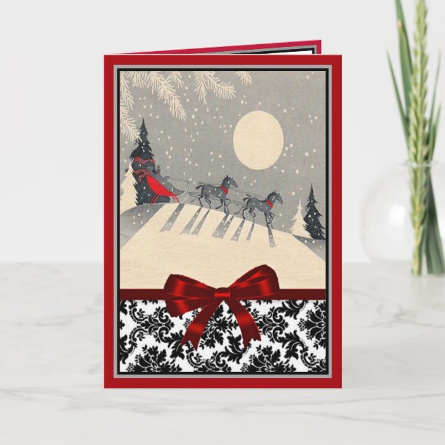 Tarjeta Festiva Paseo en Sleigh bajo la carta de los Navidades de  (Anverso)