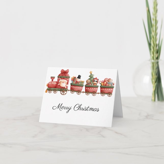 Tarjeta Festiva Paseo En Tren Con Santa Y Amigos (Anverso)
