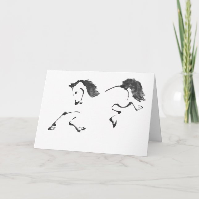 Tarjeta Festiva Paseo - pintura de Sumi-e del caballo (Anverso)
