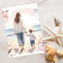 Paseo por la playa con la acuarela de mamá Día de