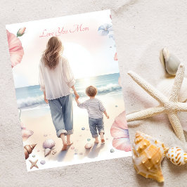 Tarjeta Festiva Paseo por la playa con la acuarela de mamá Día de 